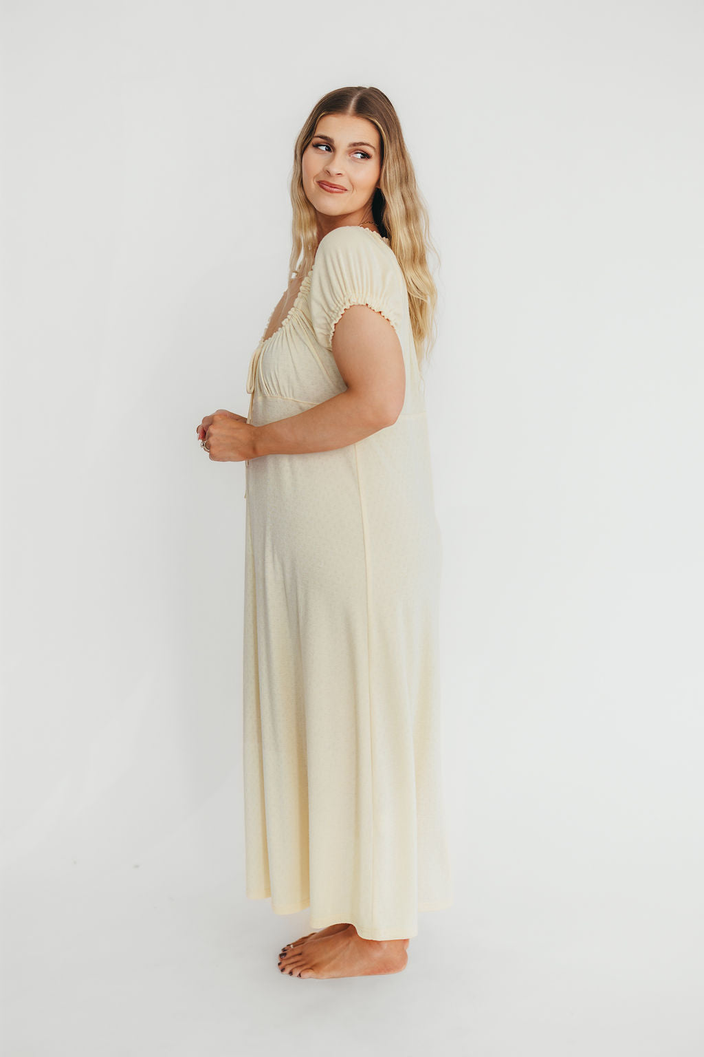 Damen Maxikleid Vanillegelb Stillfreundlich, Empire-Taille, Kurzarm & Stretch Komfort