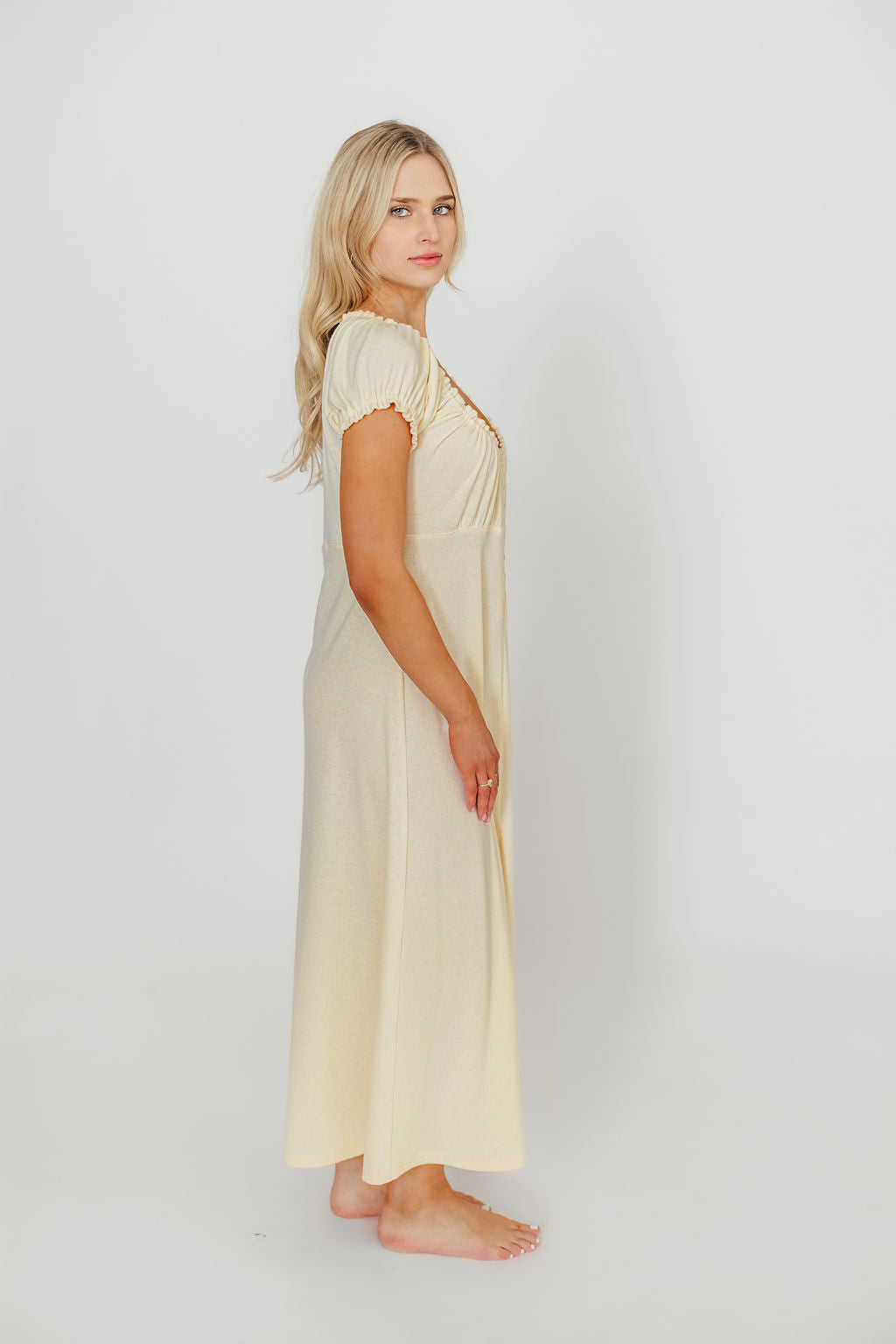 Damen Maxikleid Vanillegelb Stillfreundlich, Empire-Taille, Kurzarm & Stretch Komfort