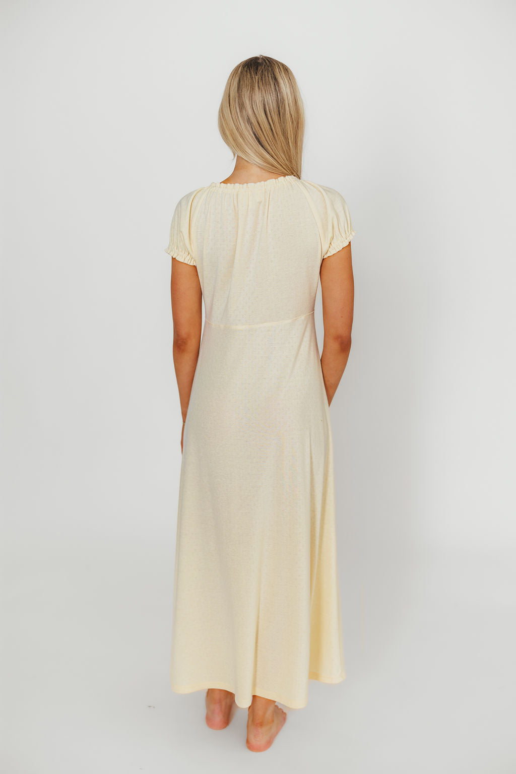 Damen Maxikleid Vanillegelb Stillfreundlich, Empire-Taille, Kurzarm & Stretch Komfort