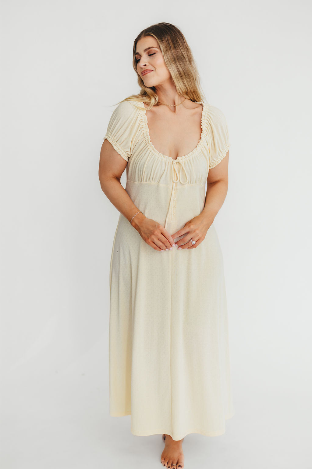 Damen Maxikleid Vanillegelb Stillfreundlich, Empire-Taille, Kurzarm & Stretch Komfort