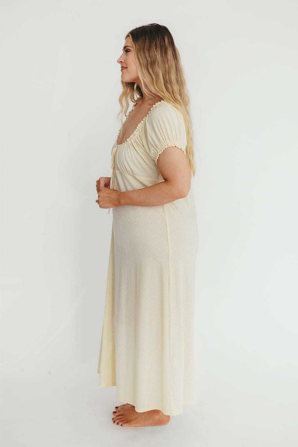 Damen Maxikleid Vanillegelb Stillfreundlich, Empire-Taille, Kurzarm & Stretch Komfort