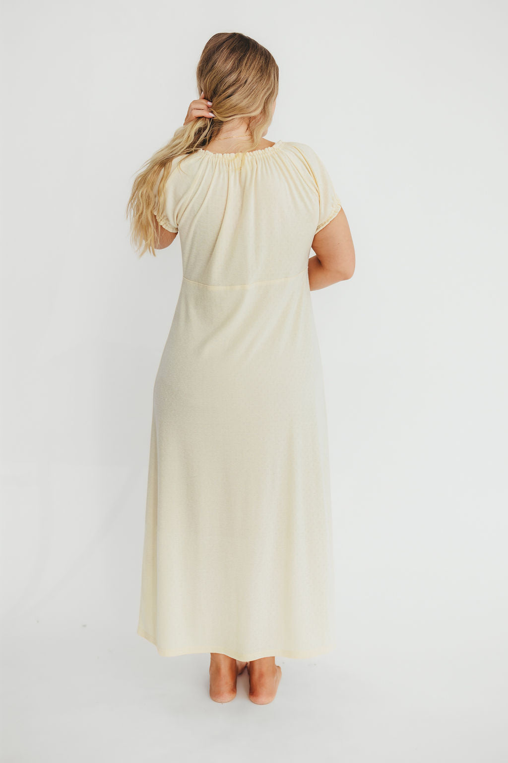 Damen Maxikleid Vanillegelb Stillfreundlich, Empire-Taille, Kurzarm & Stretch Komfort