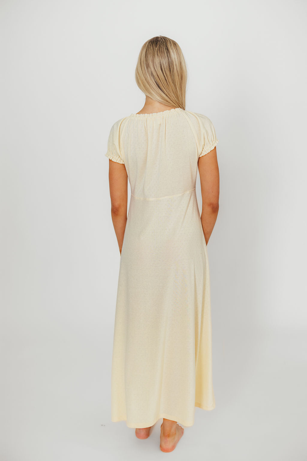 Damen Maxikleid Vanillegelb Stillfreundlich, Empire-Taille, Kurzarm & Stretch Komfort